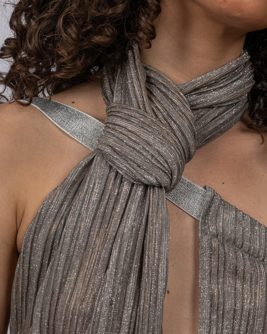 Sophisticated Metallic Wrap Bodysuit