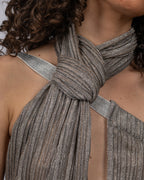 Sophisticated Metallic Wrap Bodysuit