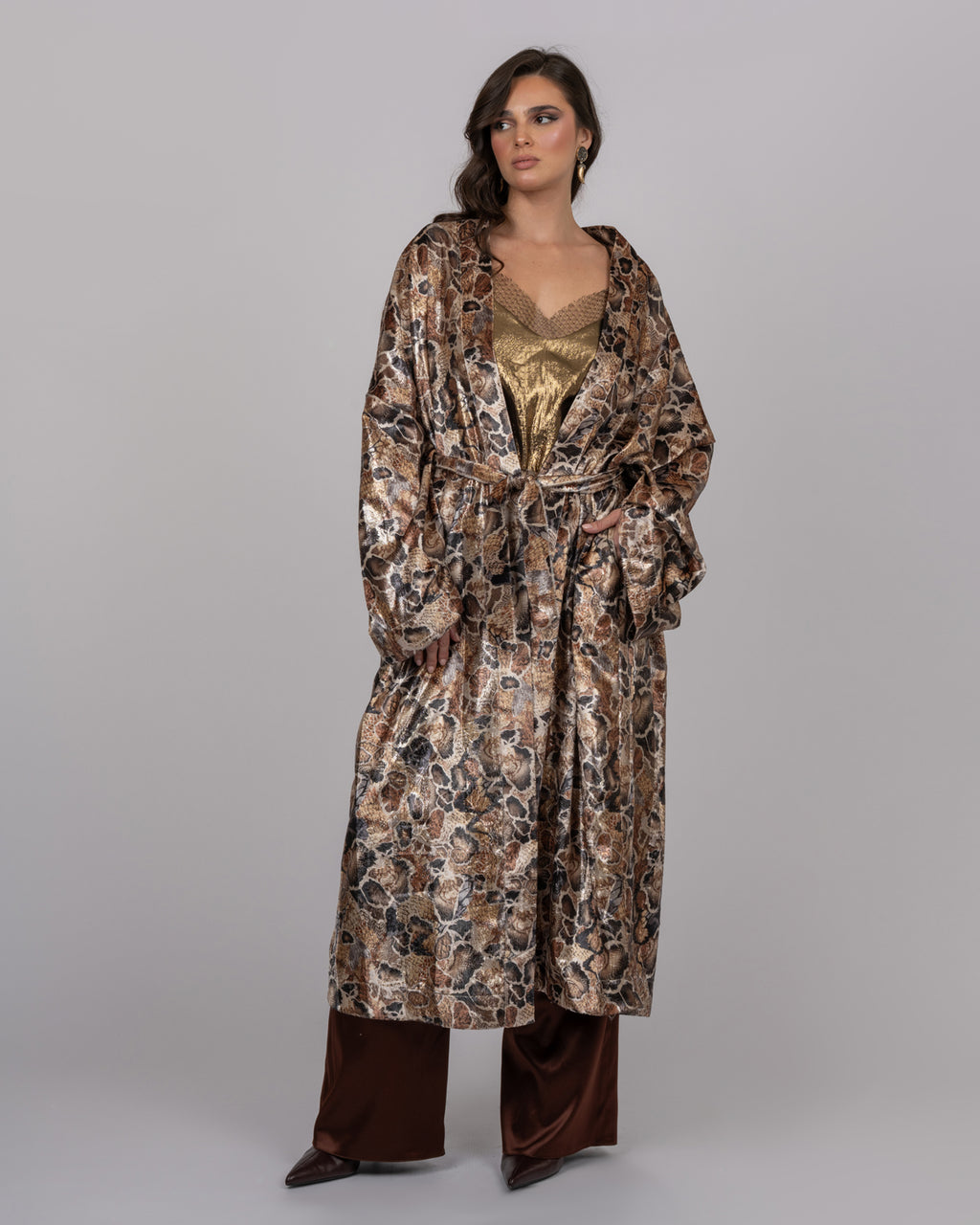 Silk Velvet Leopard Print Maxi Kimono