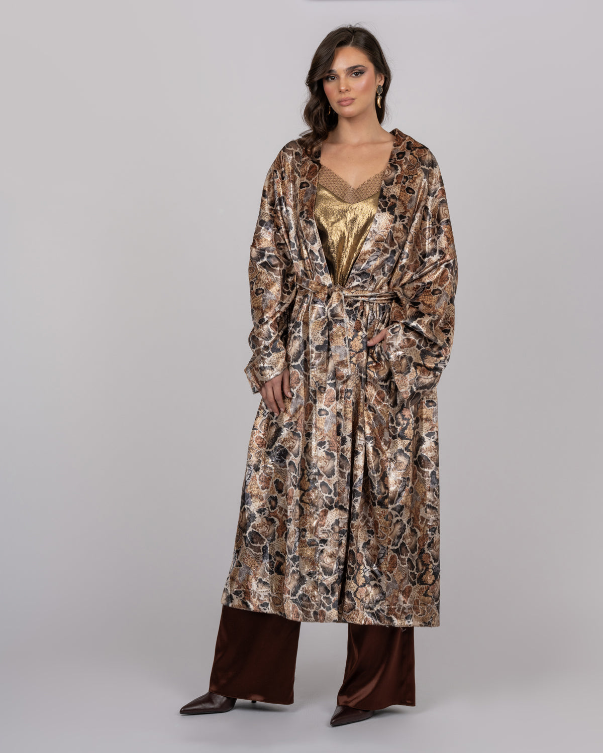 Silk Velvet Leopard Print Maxi Kimono