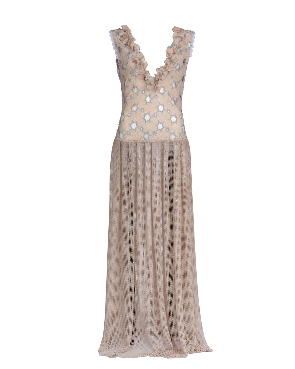 Chic Nude Embroidered Net Dress