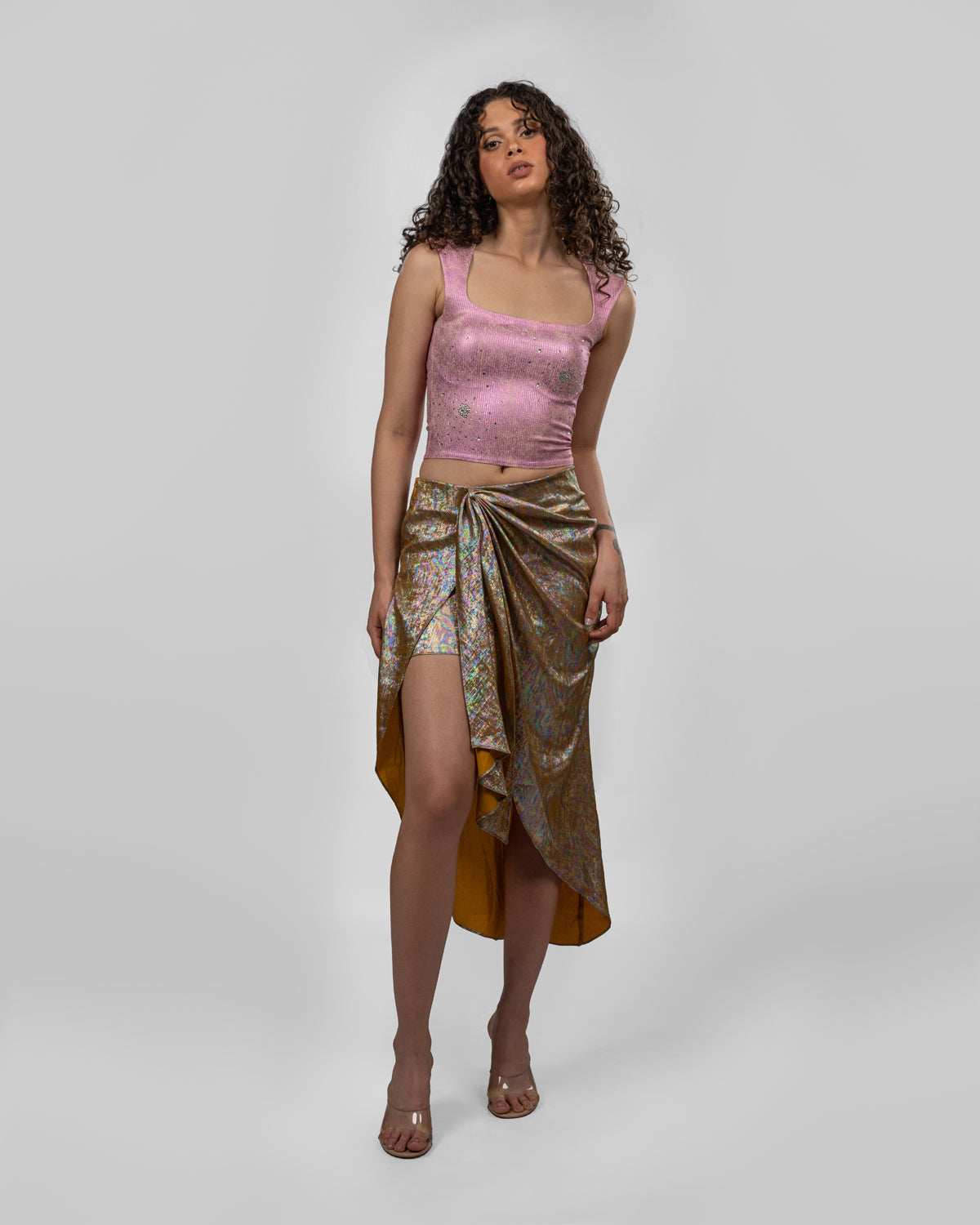 Shimmery Pink Elastic Cotton Top