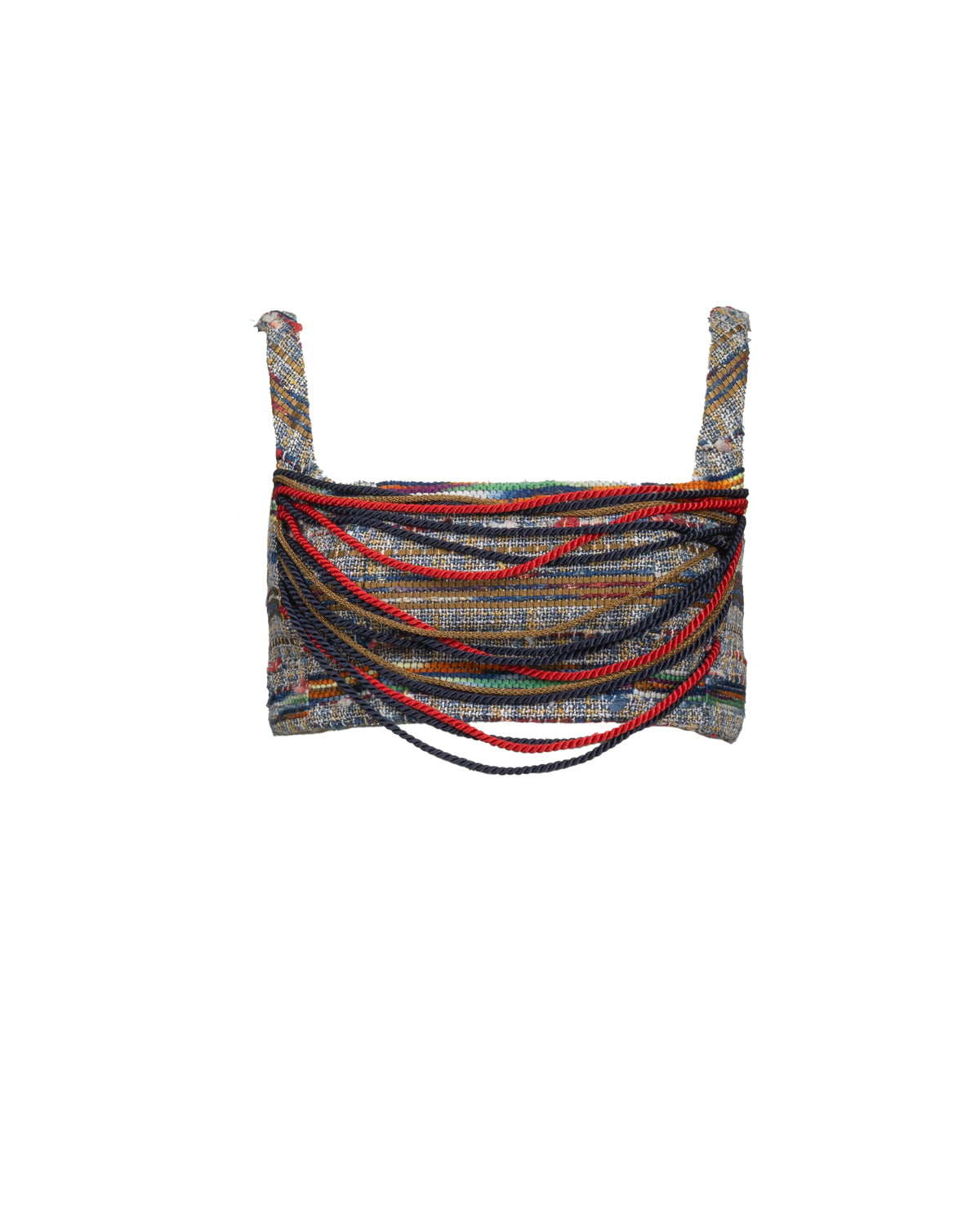 Woven Multicolor Crop Top with Draped Cord Detail