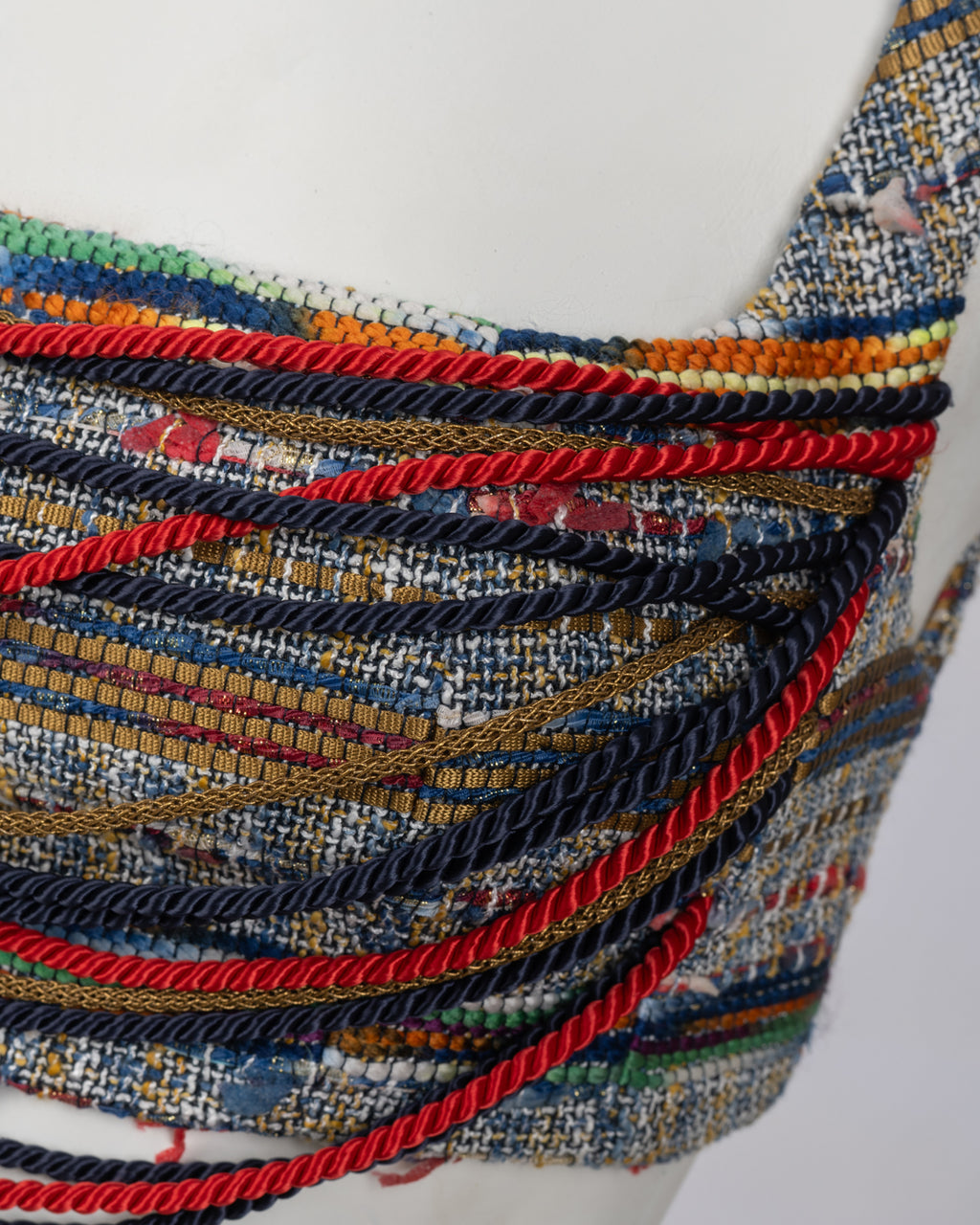 Woven Multicolor Crop Top with Draped Cord Detail