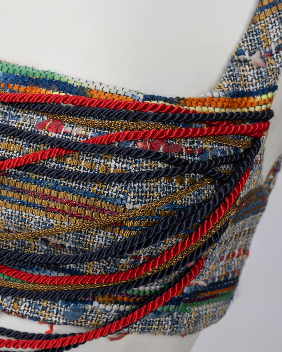 Woven Multicolor Crop Top with Draped Cord Detail