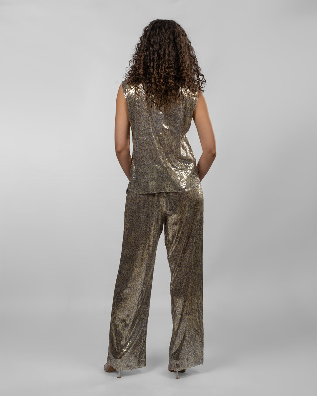 Olive and gold sequin top