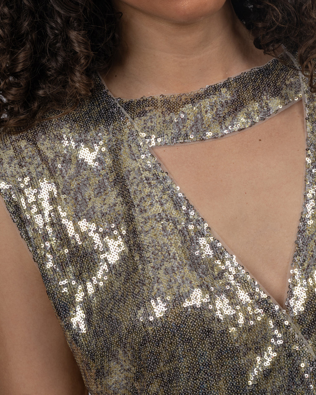 Olive and gold sequin top