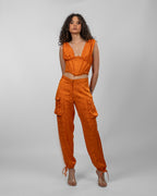 Jacquard Silk Satin Corset - Orange