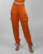 Orange Jacquard Silk Satin Trousers
