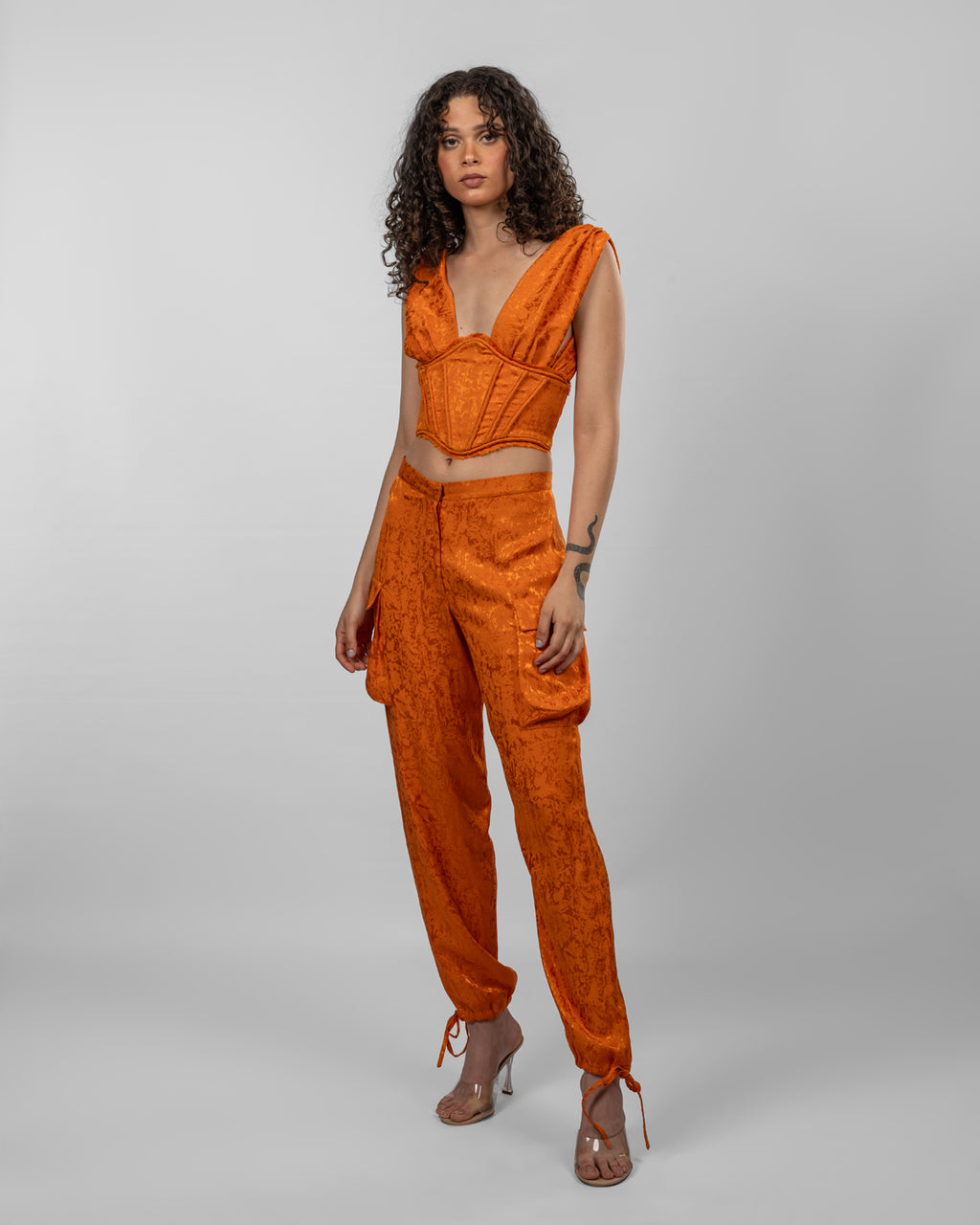 Jacquard Silk Satin Corset - Orange