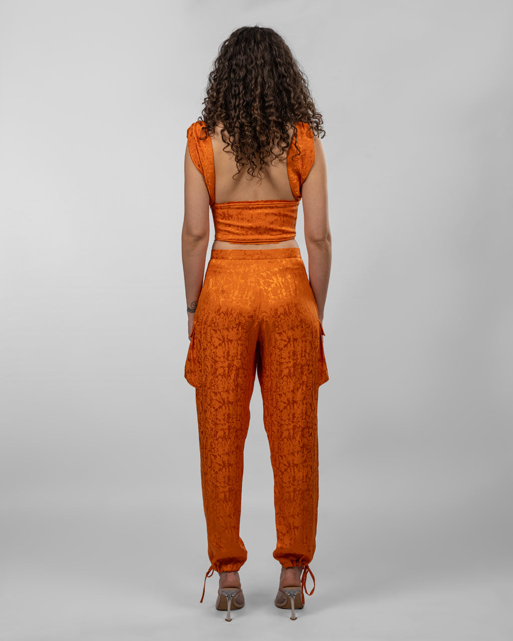 Jacquard Silk Satin Corset - Orange