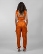 Orange Jacquard Silk Satin Trousers