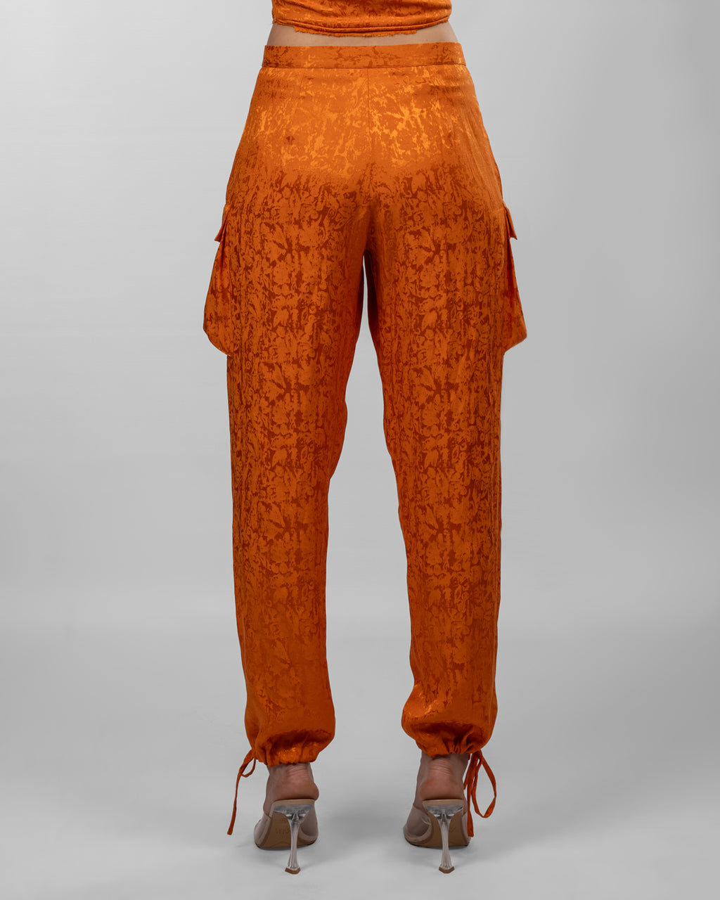 Orange Jacquard Silk Satin Trousers