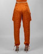 Orange Jacquard Silk Satin Trousers