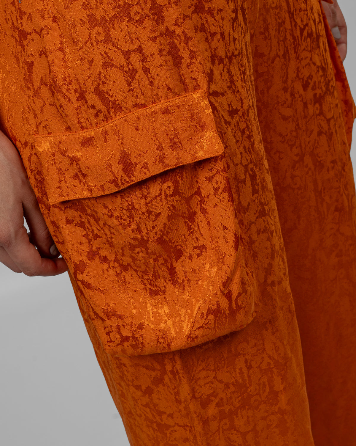 Orange Jacquard Silk Satin Trousers