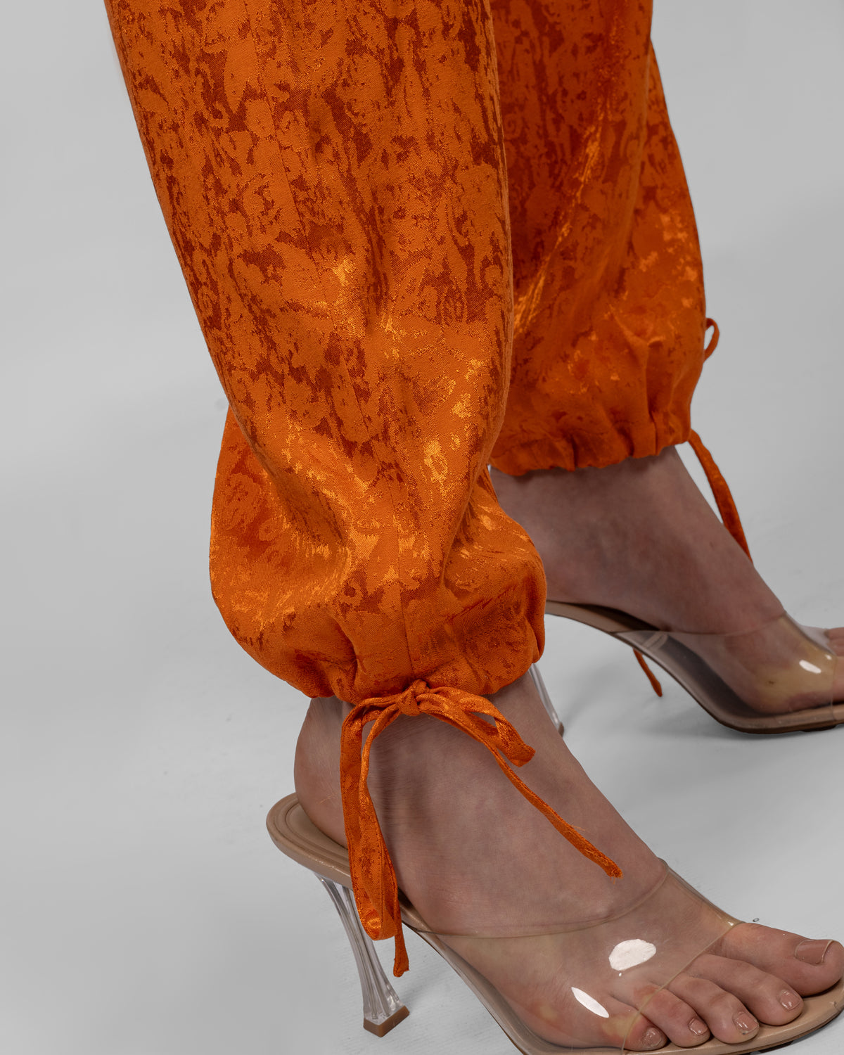 Orange Jacquard Silk Satin Trousers