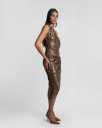One-Shoulder Metallic Jacquard Asymmetrical Midi Dress
