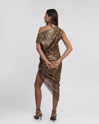 One-Shoulder Metallic Jacquard Asymmetrical Midi Dress