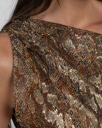 One-Shoulder Metallic Jacquard Asymmetrical Midi Dress