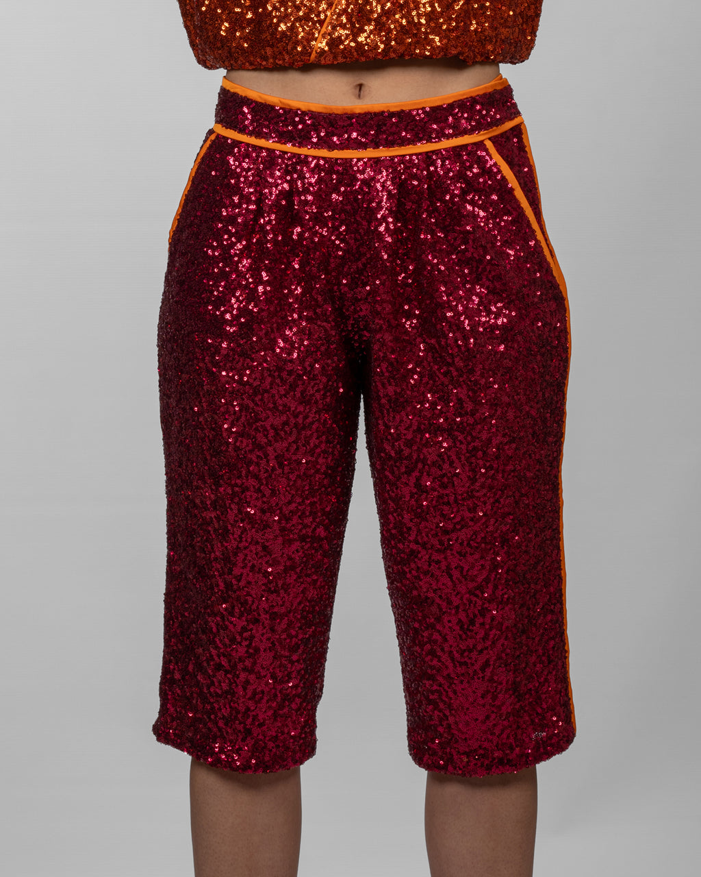 Red Sequin Bermuda Shorts