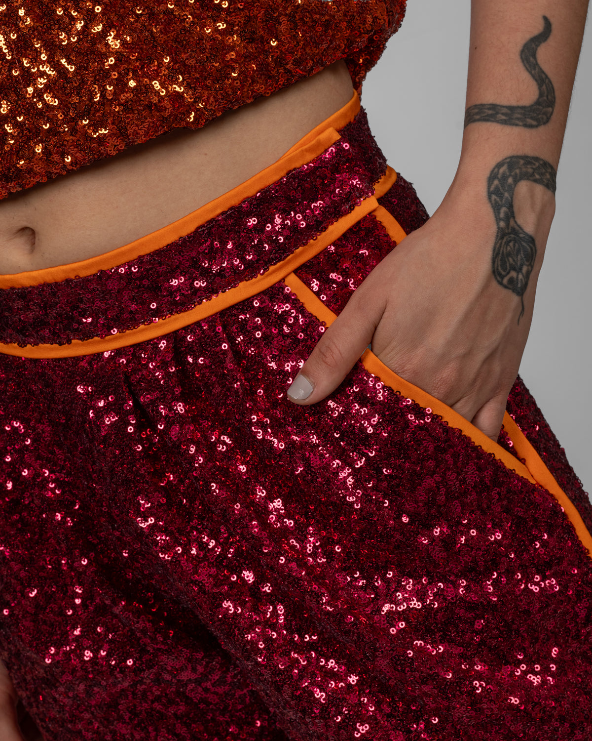 Red Sequin Bermuda Shorts