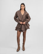 Crushed Organza Brown Mini Dress