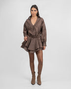 Crushed Organza Brown Mini Dress