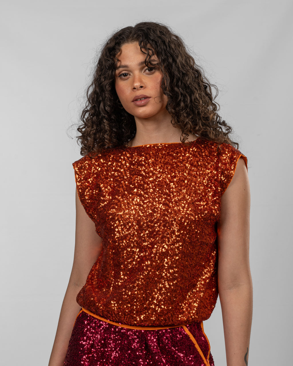 Dark Orange Sequin Reversible Top