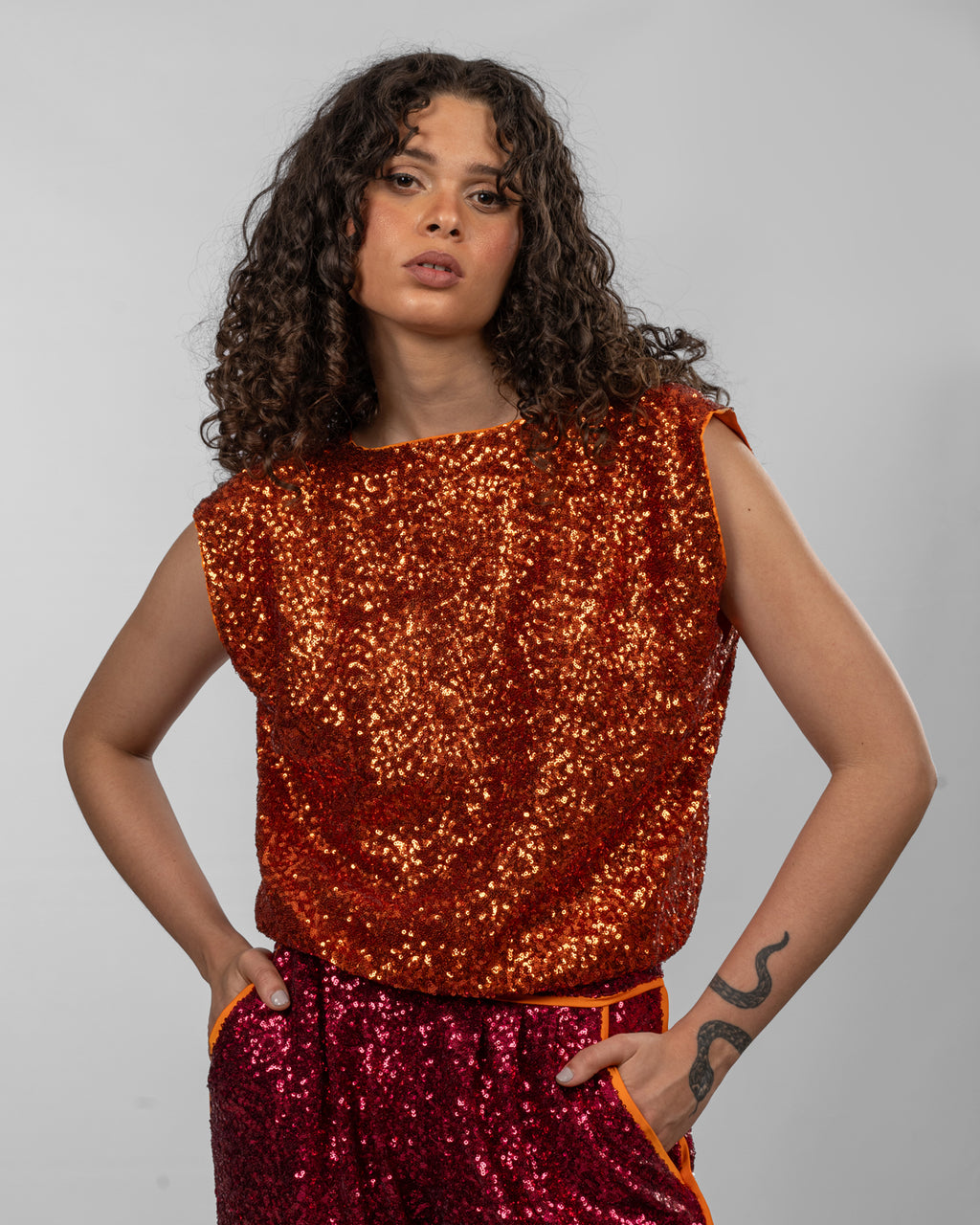 Dark Orange Sequin Reversible Top