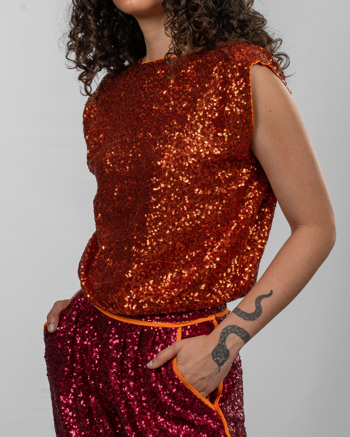 Dark Orange Sequin Reversible Top