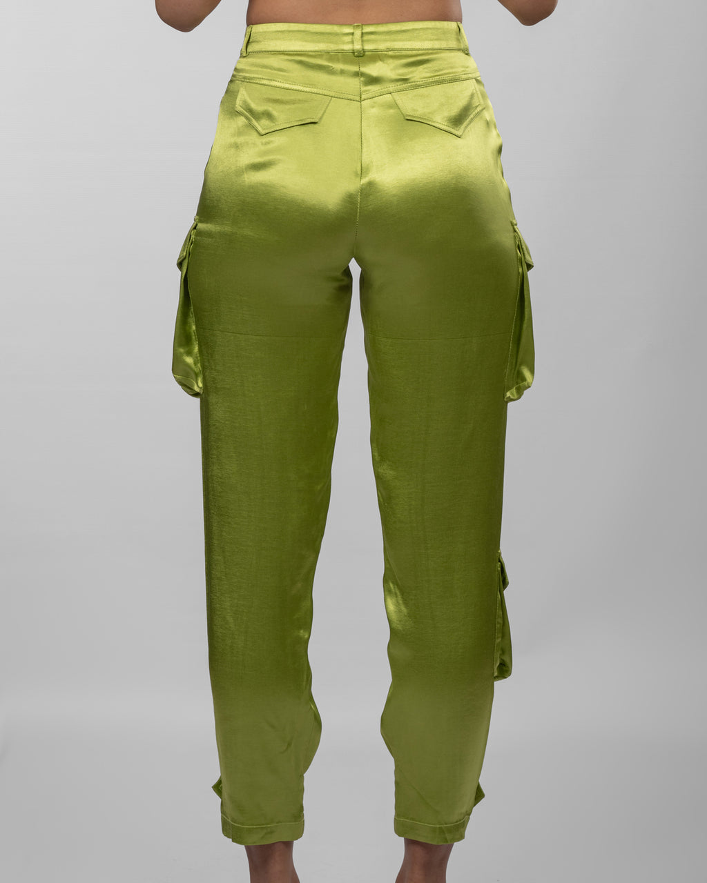 Apple green silk satin cargo pants
