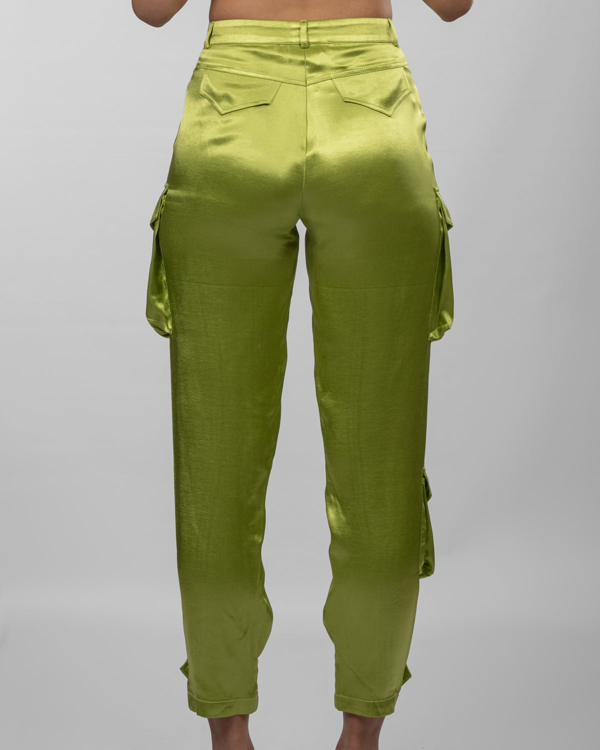 Apple green silk satin cargo pants