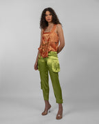 Apple green silk satin cargo pants