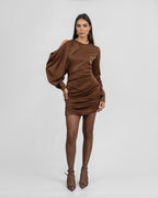 Silk Satin Draped Mini Dress