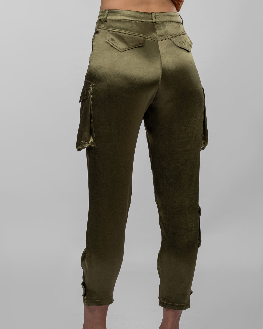 Olive Satin Cargo Pants