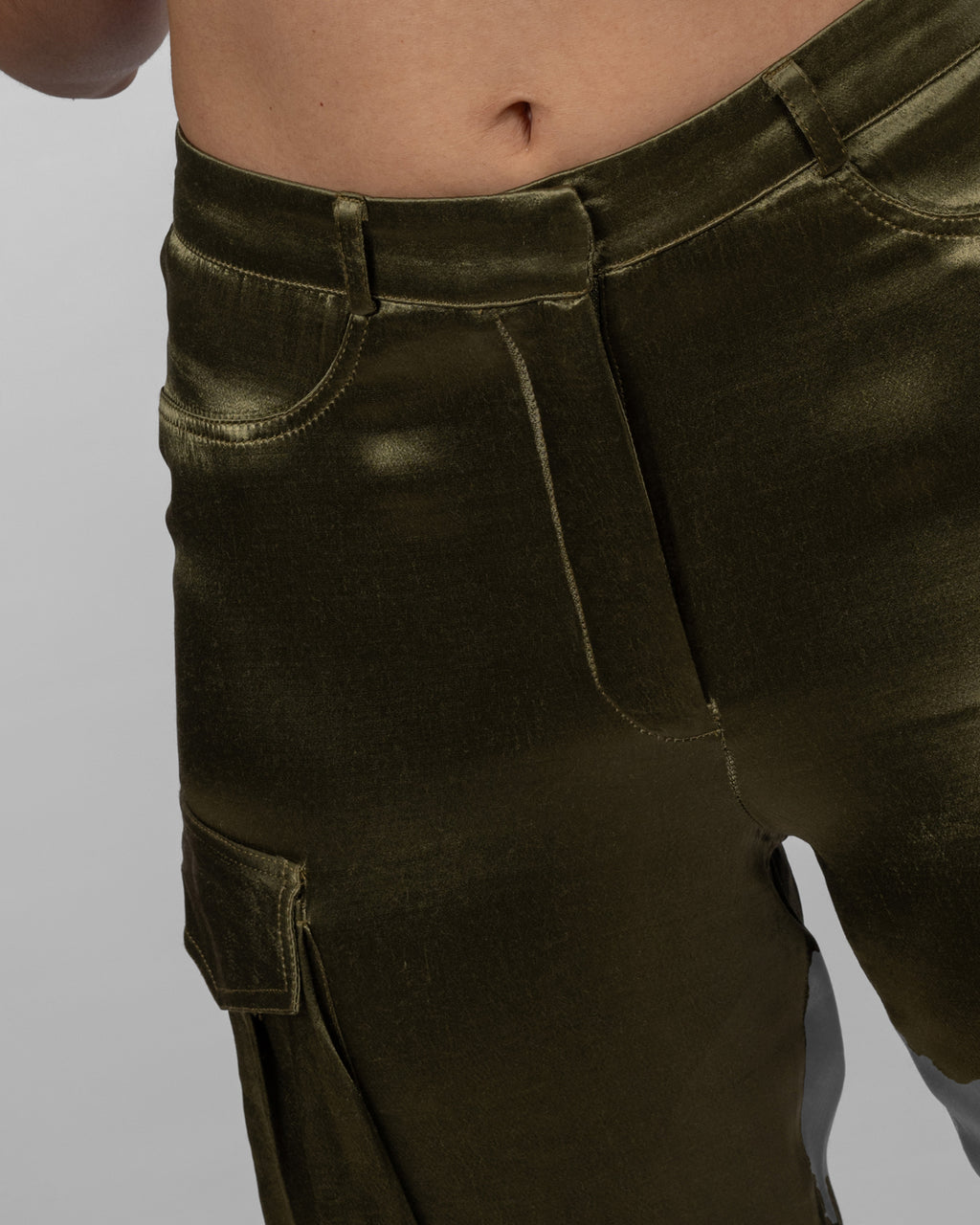Olive Satin Cargo Pants