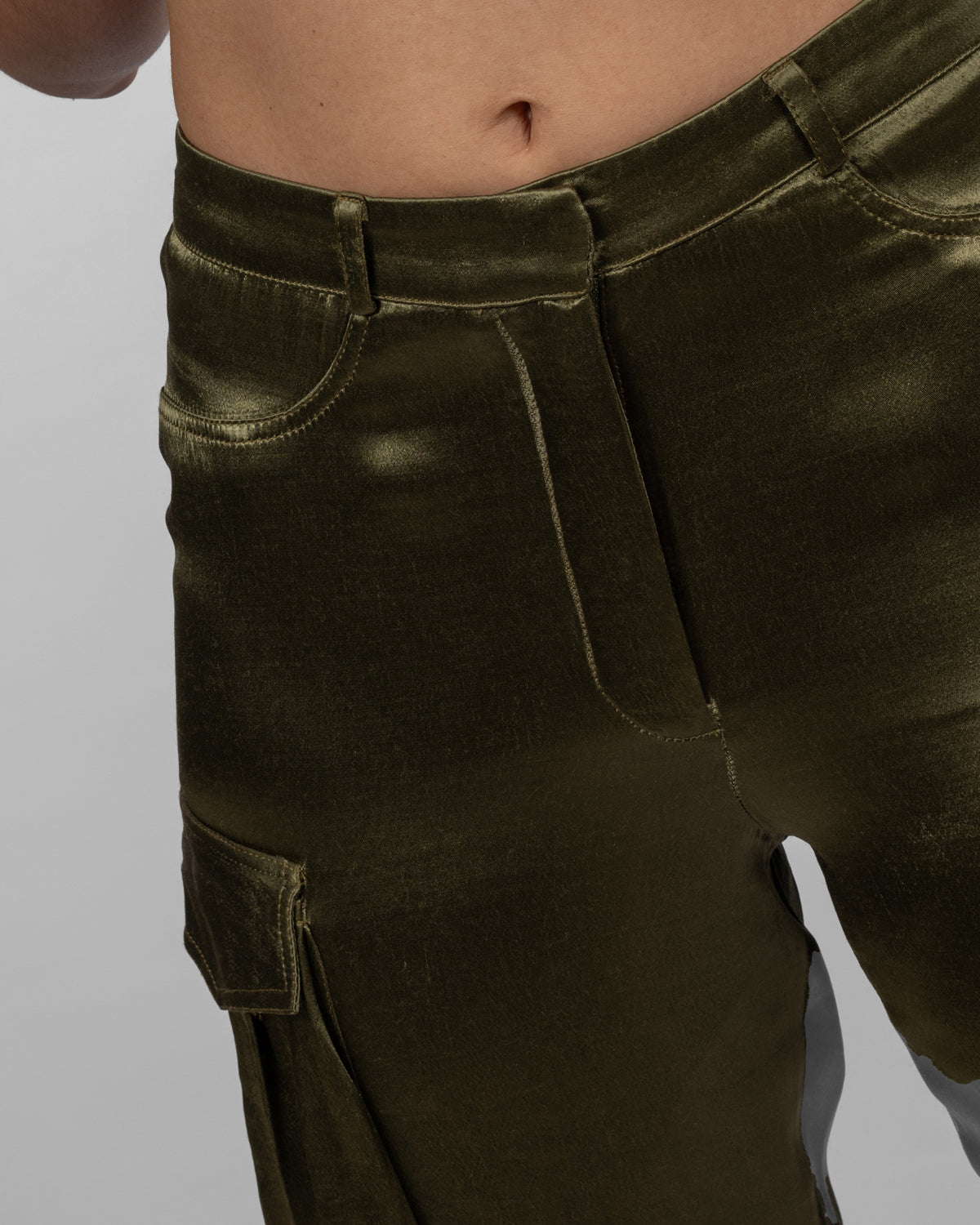 Olive Satin Cargo Pants