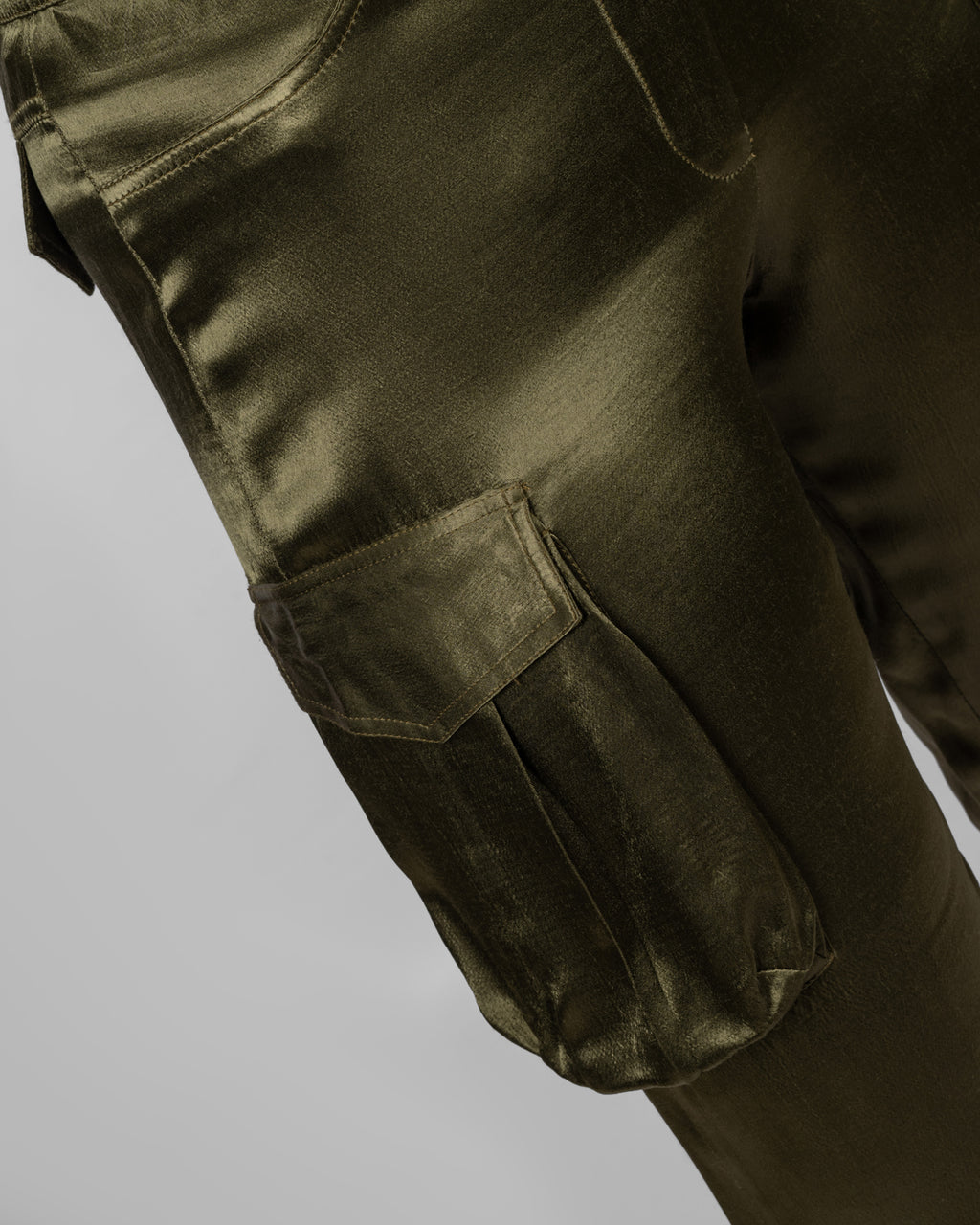 Olive Satin Cargo Pants