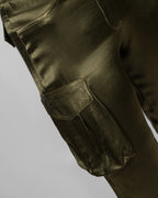 Olive Satin Cargo Pants
