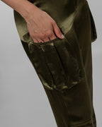 Olive Satin Cargo Pants