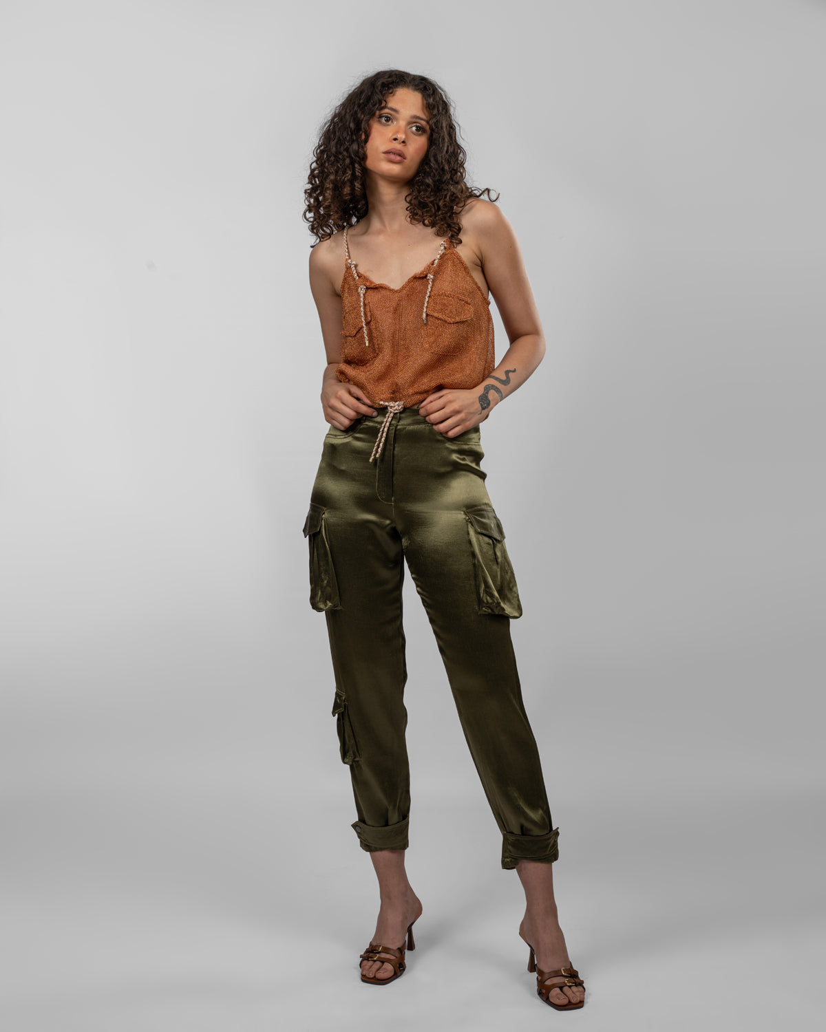Metallic Copper Net Blouson Top
