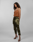 Olive Satin Cargo Pants