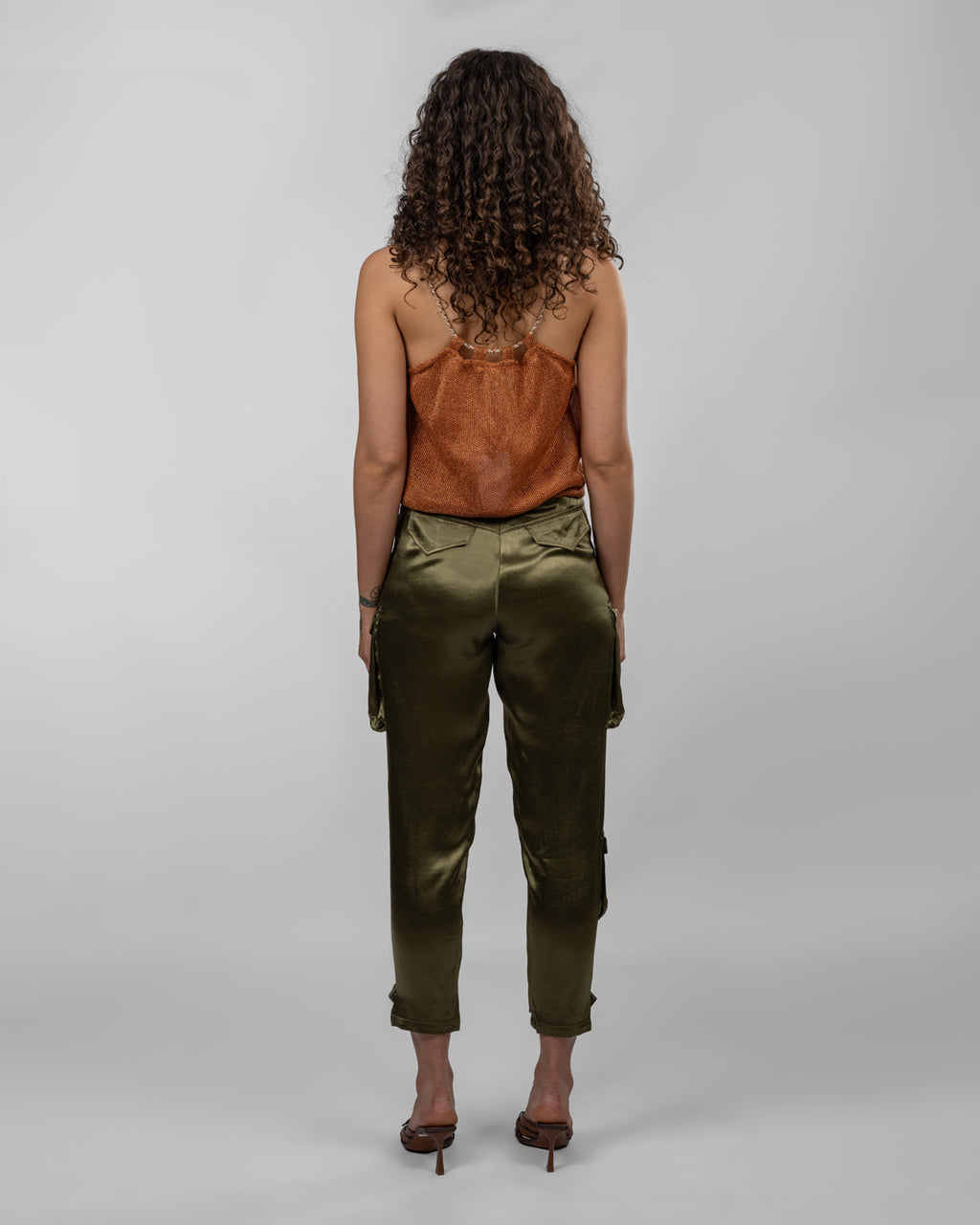 Metallic Copper Net Blouson Top