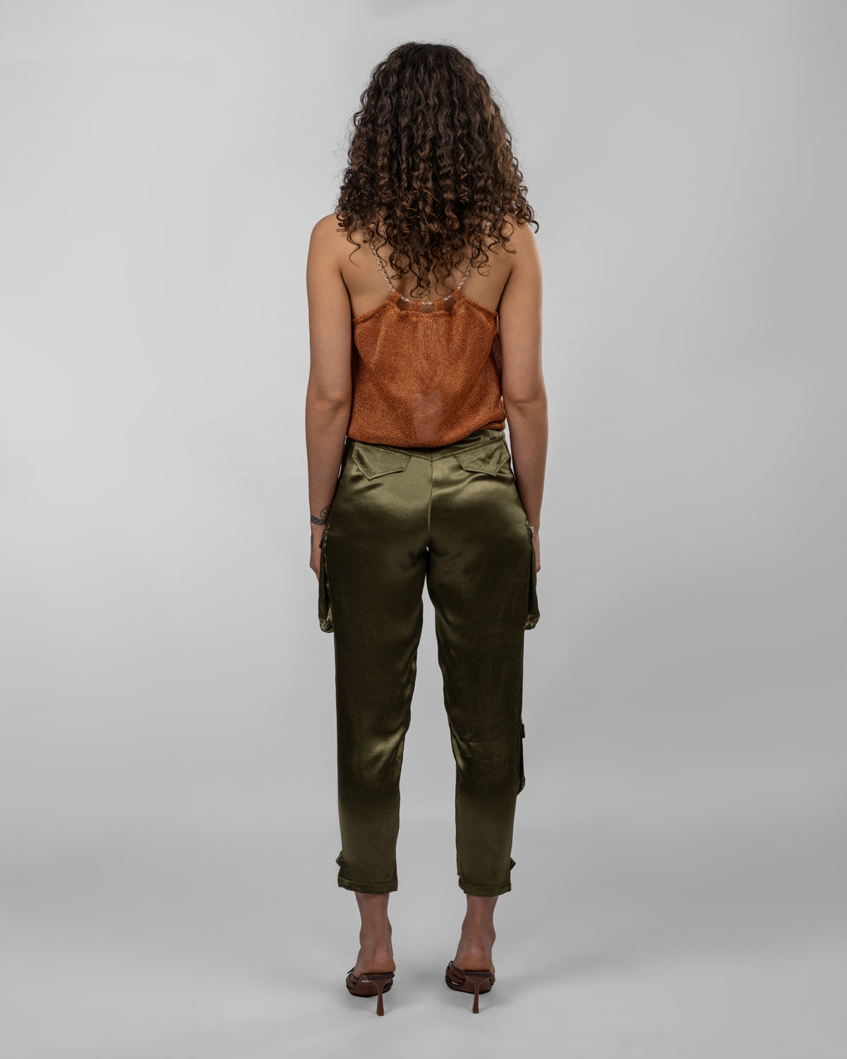Metallic Copper Net Blouson Top