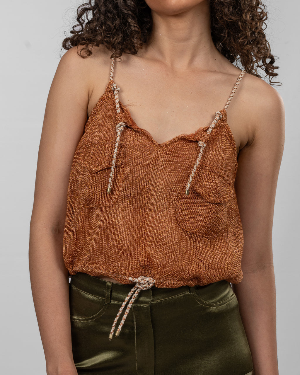 Metallic Copper Net Blouson Top