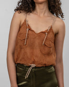 Metallic Copper Net Blouson Top