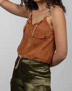 Metallic Copper Net Blouson Top