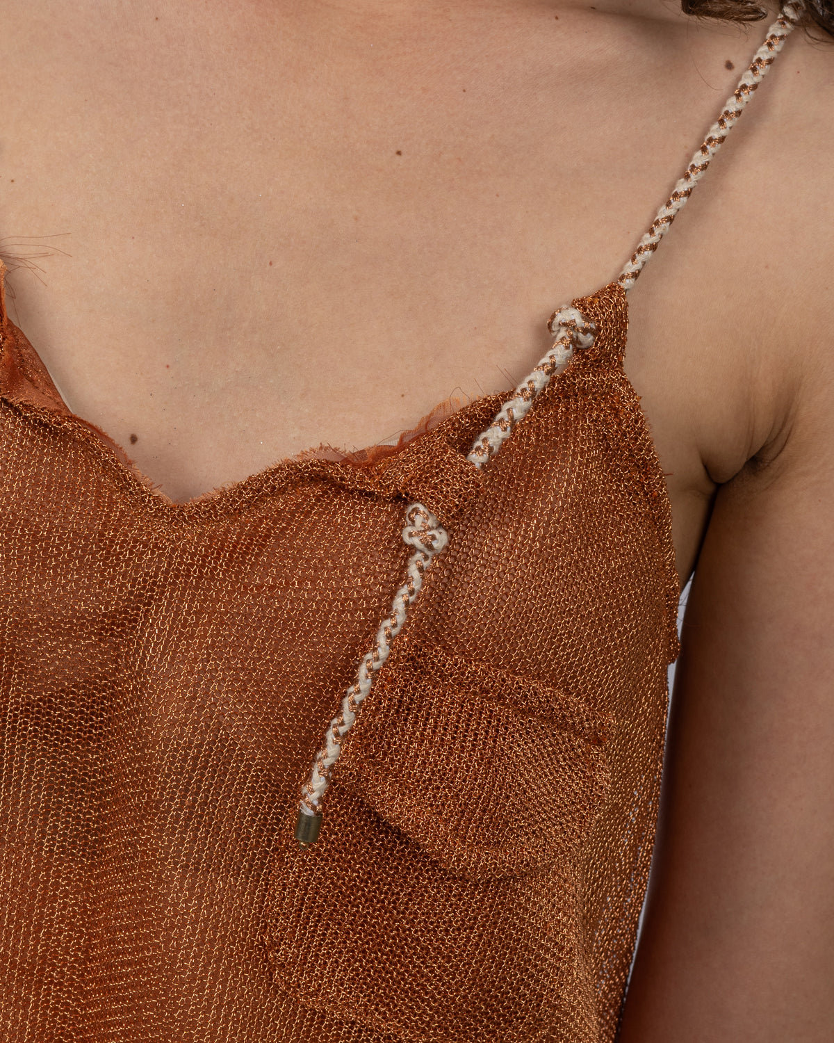 Metallic Copper Net Blouson Top