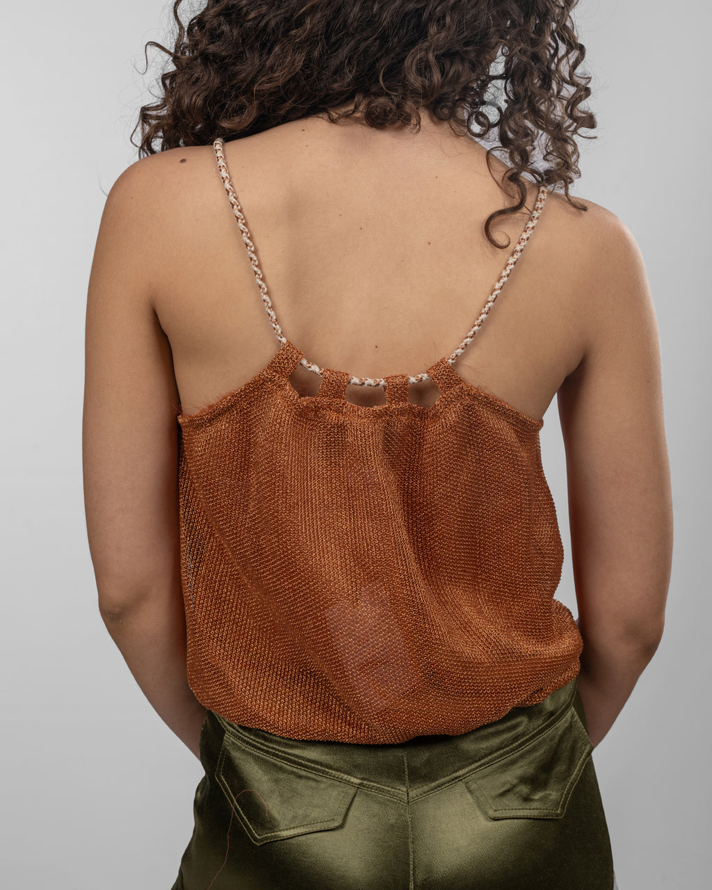 Metallic Copper Net Blouson Top