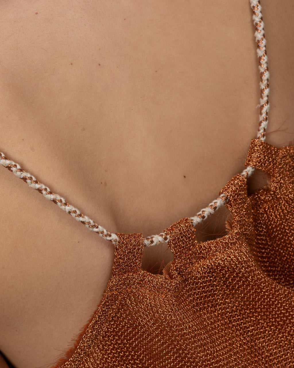 Metallic Copper Net Blouson Top
